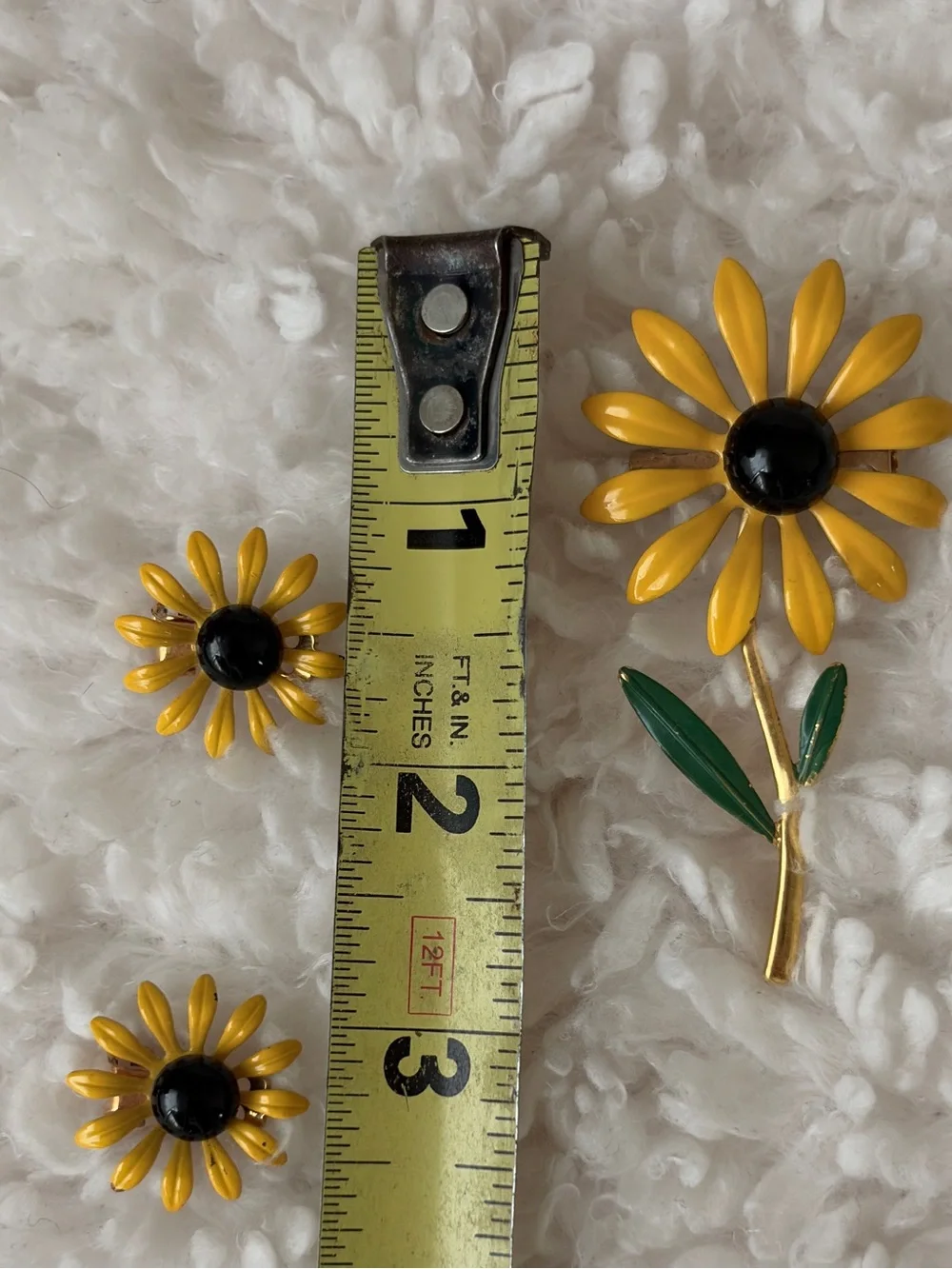 Vintage DuBarry Yellow Flower Brooch and Clip-on Earring Set